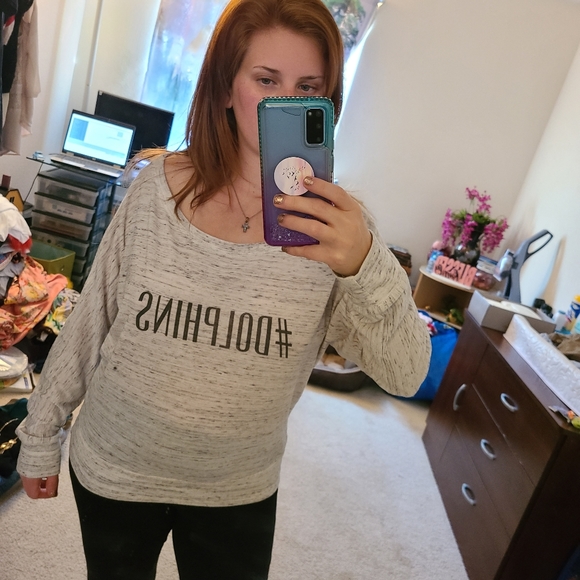 Bella #Dolphins Long Sleeve Off The Shoulder Top - Picture 8 of 14